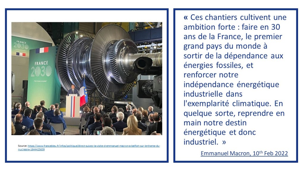 Image of Emmanuel Macron speaking at an industrial plant in Belfort